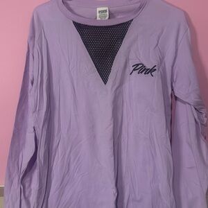 PINK Victoria's Secret Lavender Long Sleeve Tee with Black Mesh V-Inset